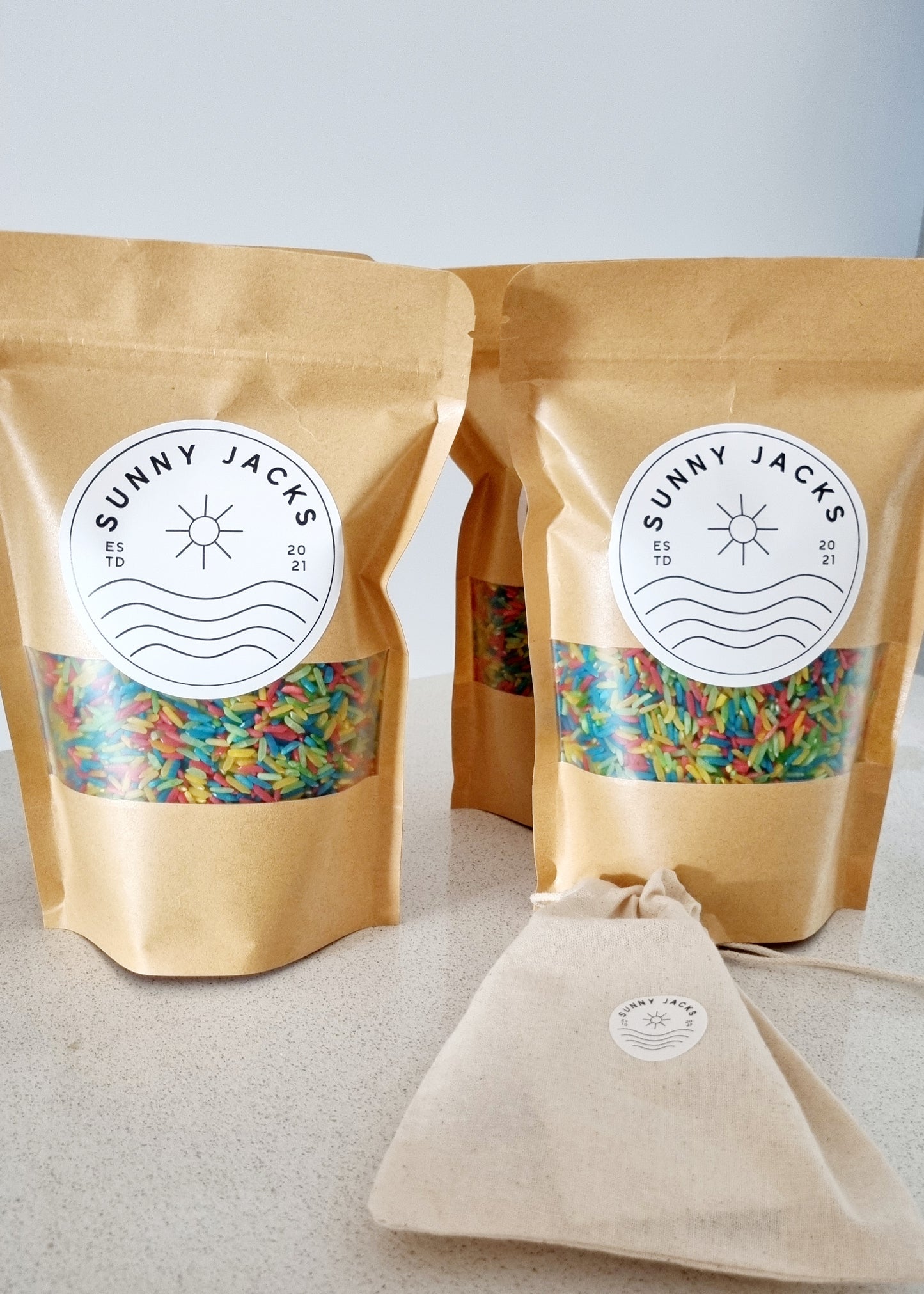 Rainbow Sensory Rice - with wooden mini spoon
