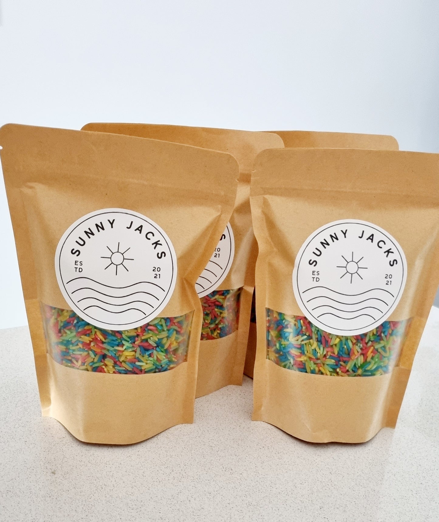 Rainbow Sensory Rice - with wooden mini spoon